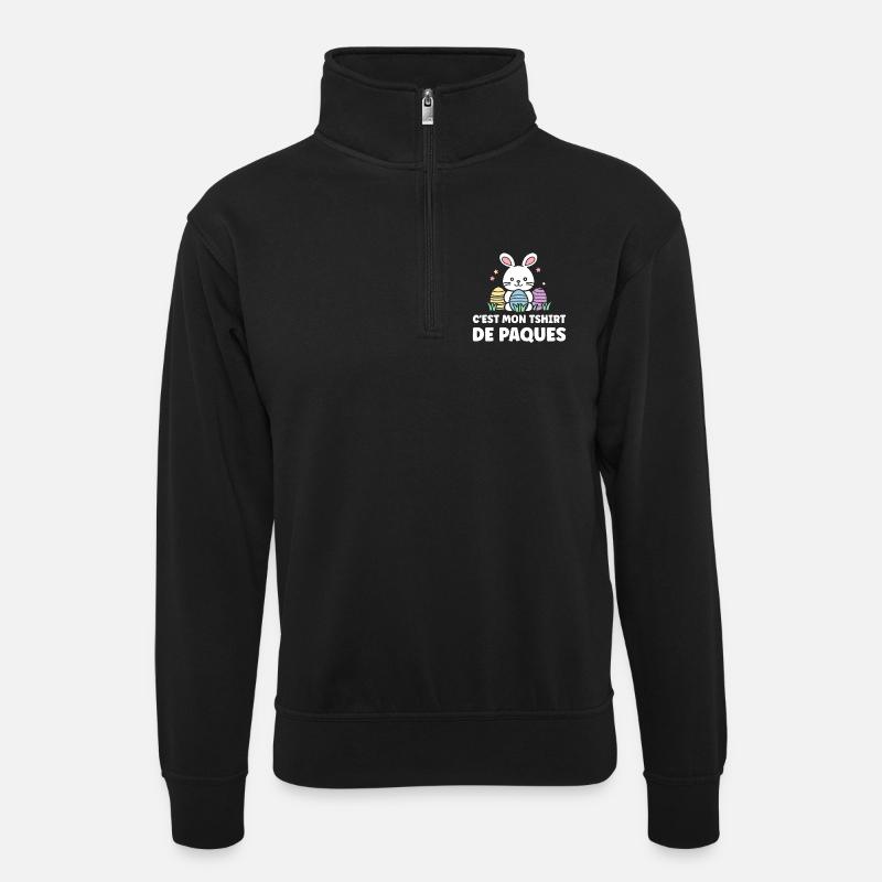 HUMOUR-OSTERN - Unisex Pullover mit Zip-Kragen - Schwarz