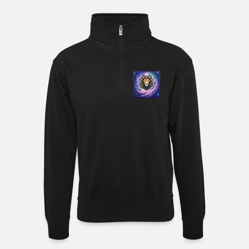 Leone Celeste con Corona d'Oro - Maglia unisex con colletto con zip - nero