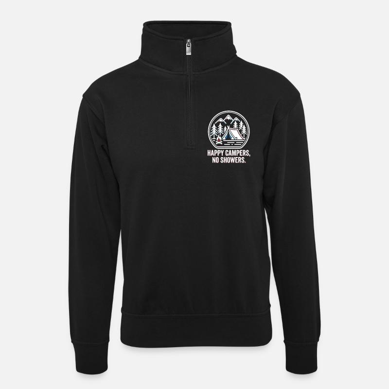 Camping Camp Tent & Campfire - Unisex sweater with zip collar - black