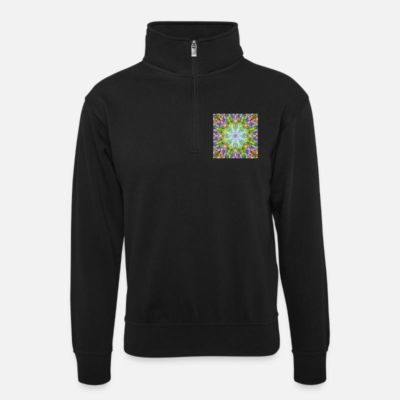 Kaleidoskop Blumenmandala - Unisex Pullover mit Zip-Kragen - Schwarz
