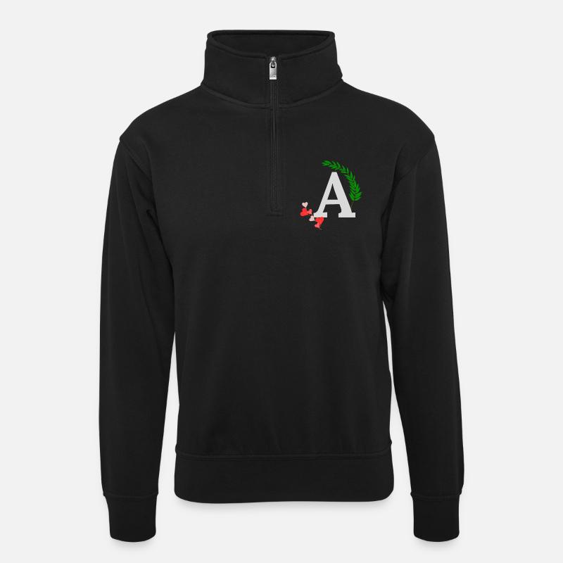 A - Unisex Pullover mit Zip-Kragen - Schwarz
