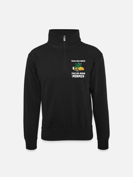 Huumori Minulla on ajokortti - Unisex-collegepaita vetoketjukauluksella - musta
