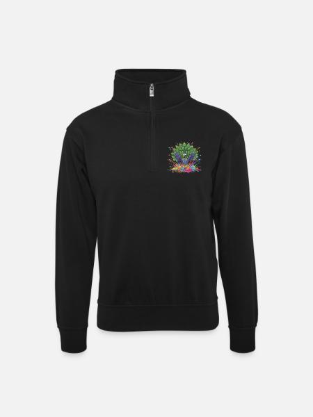Pfau mit Farbschleuder-Panorama - Unisex Pullover mit Zip-Kragen - Schwarz