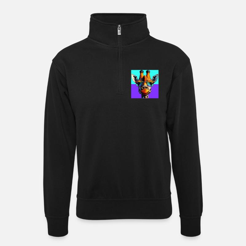 giraffe - Unisex sweater with zip collar - black