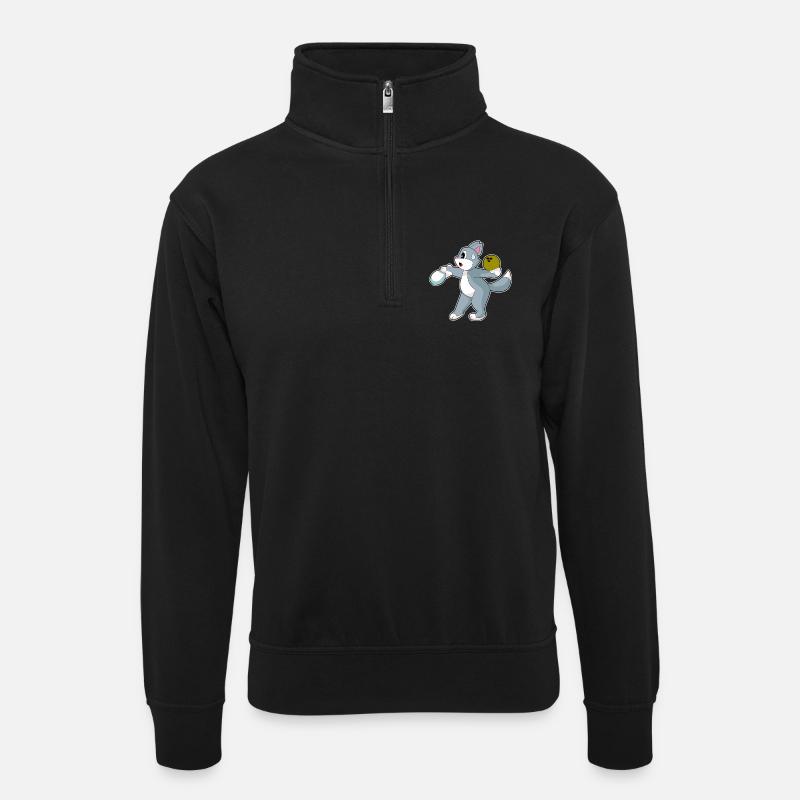 Katze Bowling Bowlingkugel Pin - Unisex Pullover mit Zip-Kragen - Schwarz