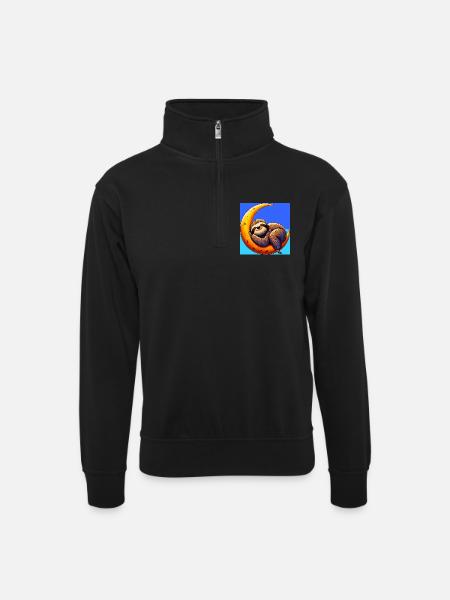Sloth sleeps on the Moon - Unisex sweater with zip collar - black