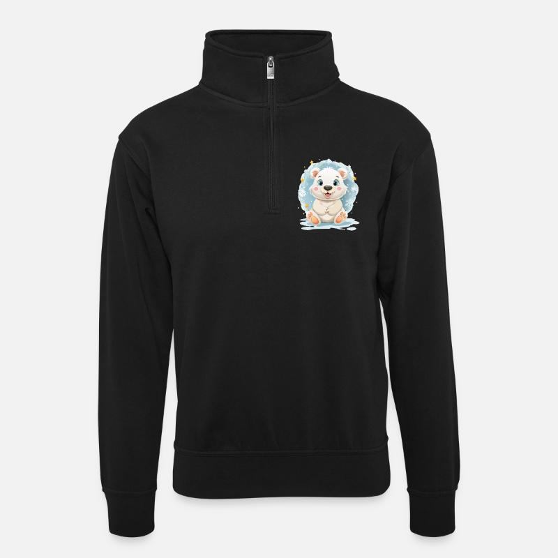 Polarbärchen im Winterzauber - Unisex Pullover mit Zip-Kragen - Schwarz