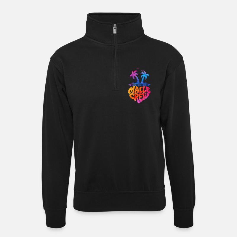 Malle Crew Palmen Insel Vibes - Unisex Pullover mit Zip-Kragen - Schwarz