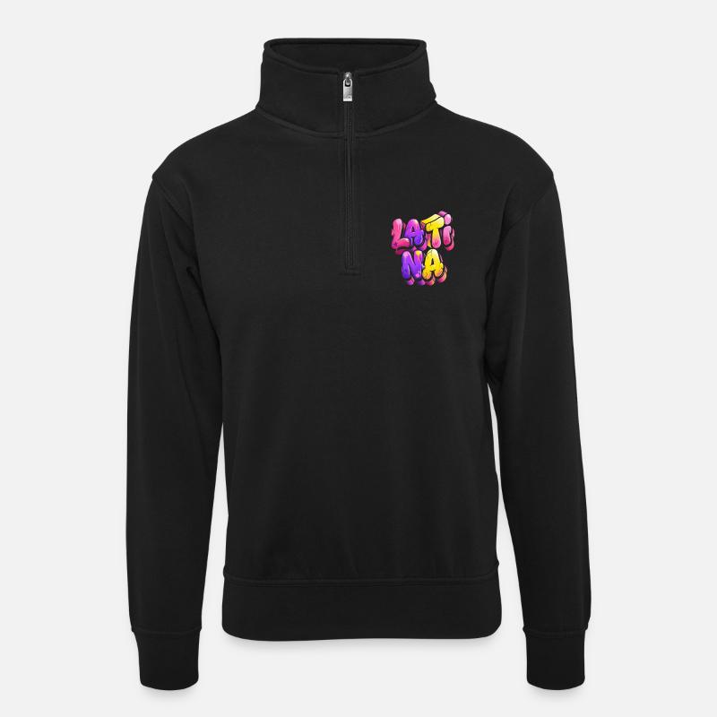 Neon Graffiti Schriftzug Farbverlauf - Unisex Pullover mit Zip-Kragen - Schwarz