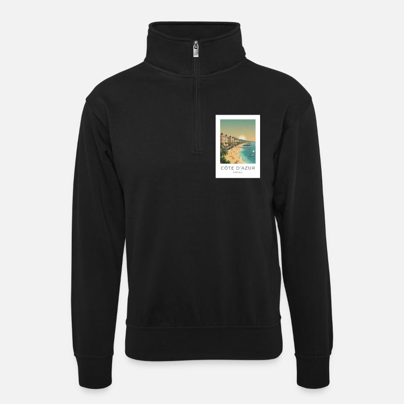 Côte d’Azur Riviera Sommerstrand - Unisex Pullover mit Zip-Kragen - Schwarz