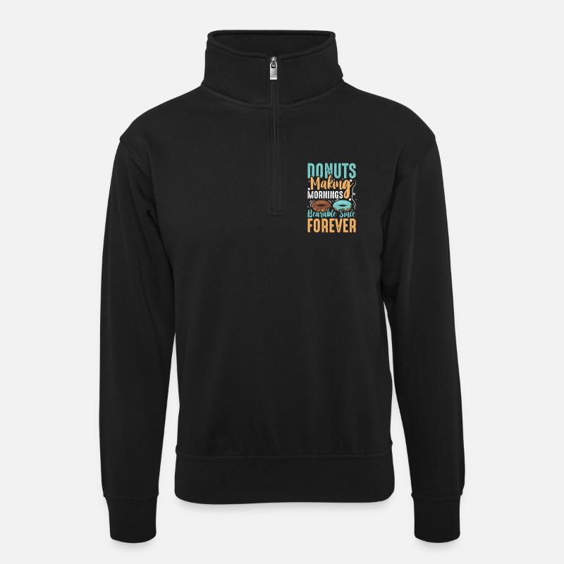 Donut Fastfood - Unisex Pullover mit Zip-Kragen - Schwarz
