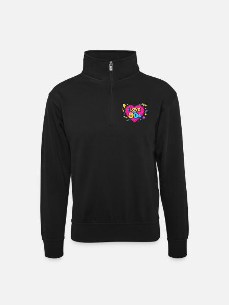 80s Retro Heart Neon Design - Unisex sweater with zip collar - black