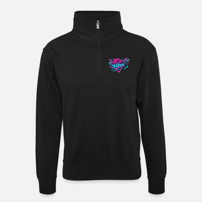 80s Vibes Neon Retro - Unisex Pullover mit Zip-Kragen - Schwarz