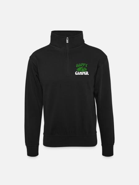 Fröhlicher Camper im Wald - Unisex Pullover mit Zip-Kragen - Schwarz