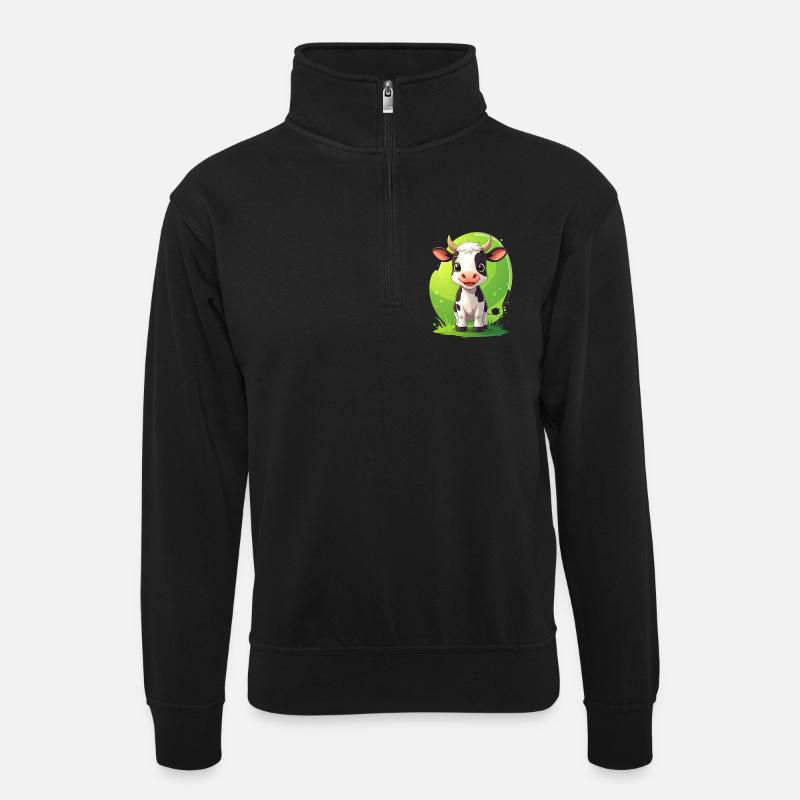 Niedliche Kuh - Unisex Pullover mit Zip-Kragen - Schwarz