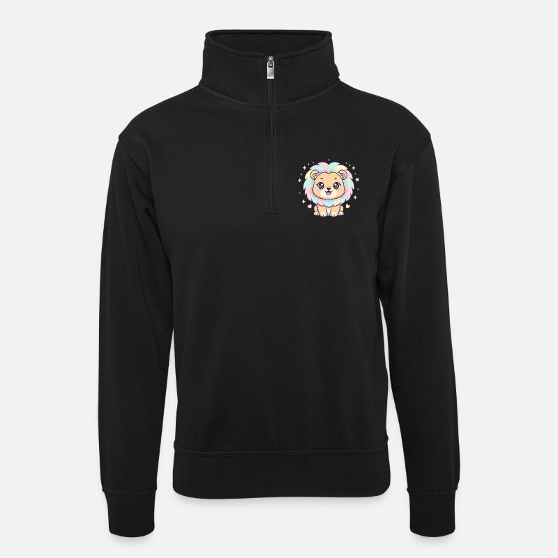 Pastell Löwe mit Regenbogenmähne - Unisex Pullover mit Zip-Kragen - Schwarz
