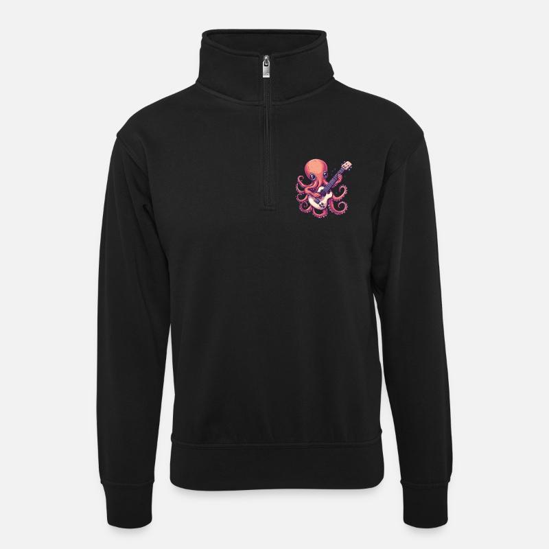 Octopus with guitar - Unisex sweater with zip collar - black