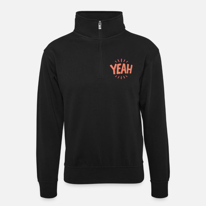 YEAH Peach  - Unisex Pullover mit Zip-Kragen - Schwarz