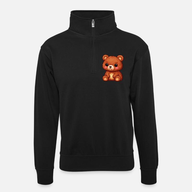 Teddy Bear Pixel Comic - Unisex sweater with zip collar - black