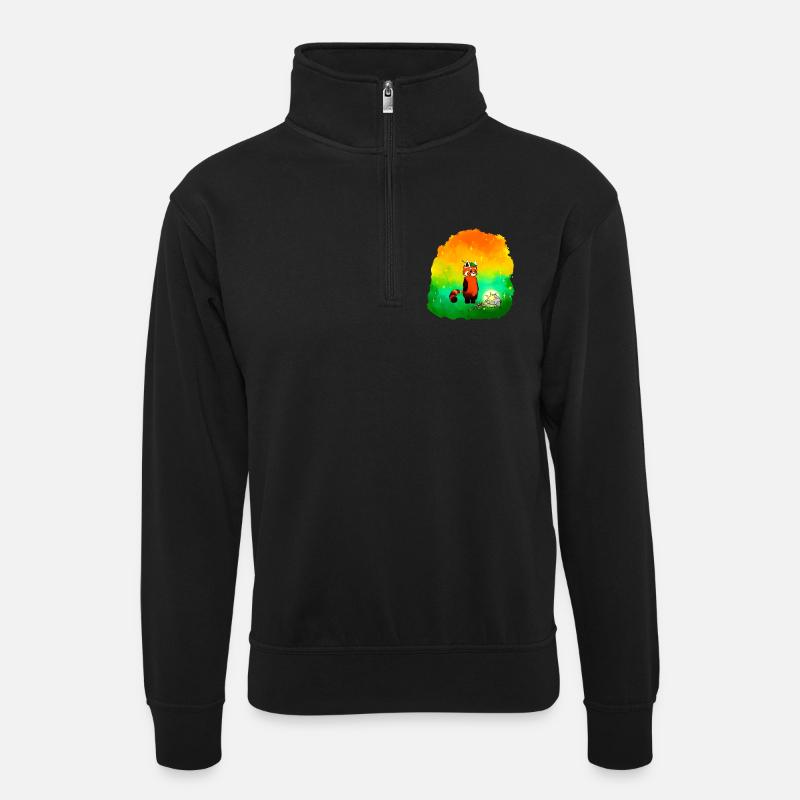 Stern-Sucher Rote Panda - Unisex Pullover mit Zip-Kragen - Schwarz
