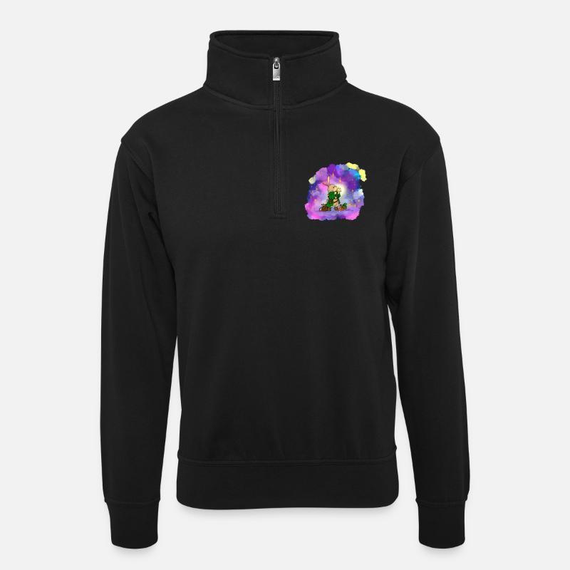 Stern-Sucher Hase - Unisex Pullover mit Zip-Kragen - Schwarz