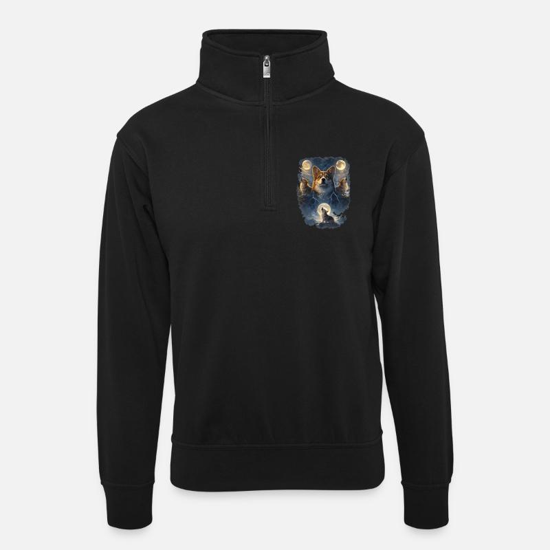 Corgi delle Tre Lune. - Maglia unisex con colletto con zip - nero