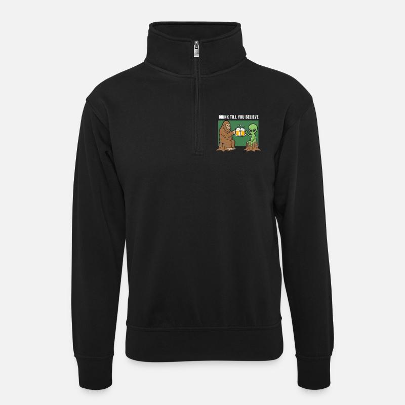 Cheers with Alien and Sasquatch - Unisex sweater with zip collar - black