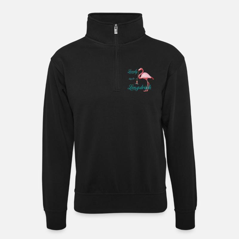 Flamingo mit Longdrink Retro - Unisex Pullover mit Zip-Kragen - Schwarz