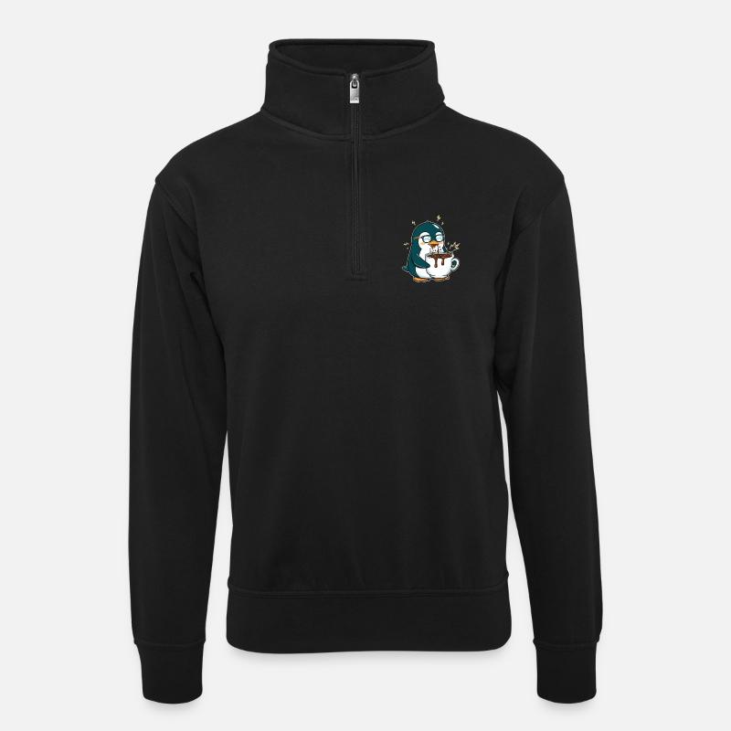 Koffein-Pinguin: Eiskalt & Hochgefahren - Unisex sweater with zip collar - black