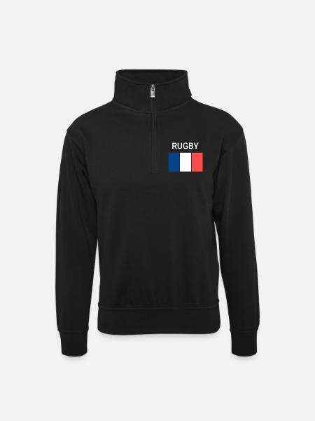 Rugby France - Unisex sweater with zip collar - black