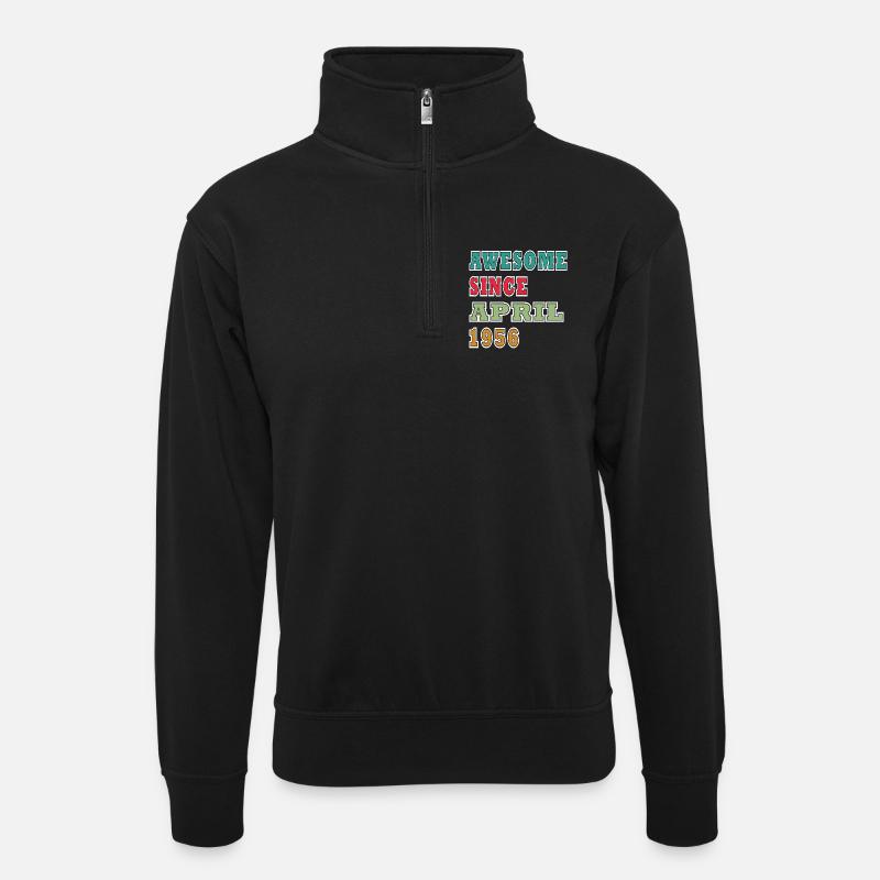 Awesome Since April 1956 - Unisex Pullover mit Zip-Kragen - Schwarz