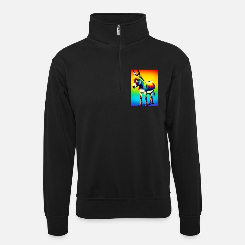 Esel-Maultier - Unisex Pullover mit Zip-Kragen - Schwarz