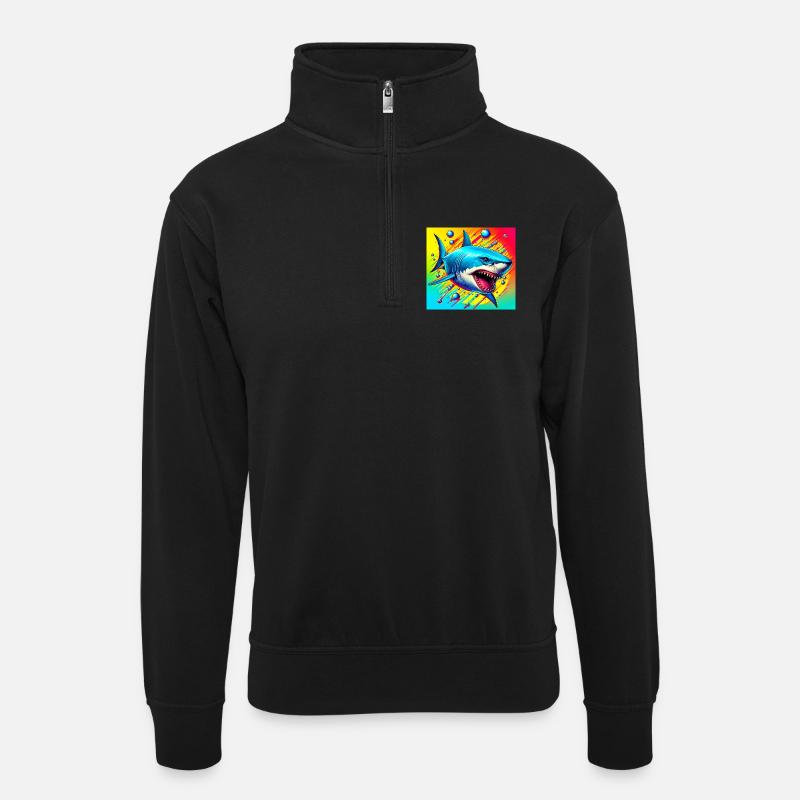 Hai - Unisex Pullover mit Zip-Kragen - Schwarz