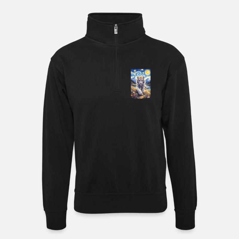 Weißer Tiger Sternennacht - Unisex Pullover mit Zip-Kragen - Schwarz