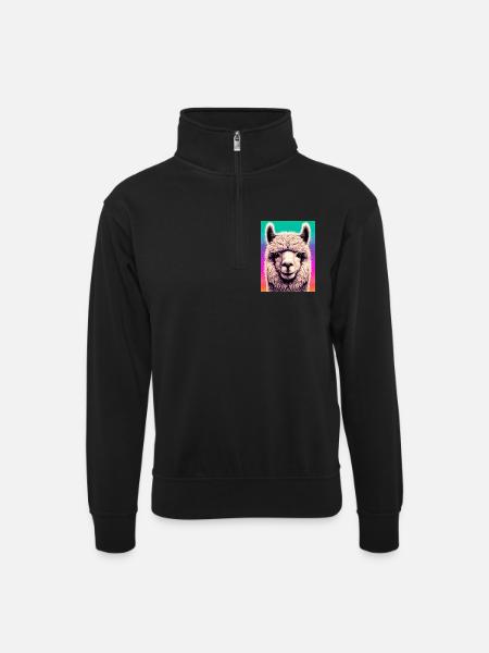 Alpaka - Unisex Pullover mit Zip-Kragen - Schwarz