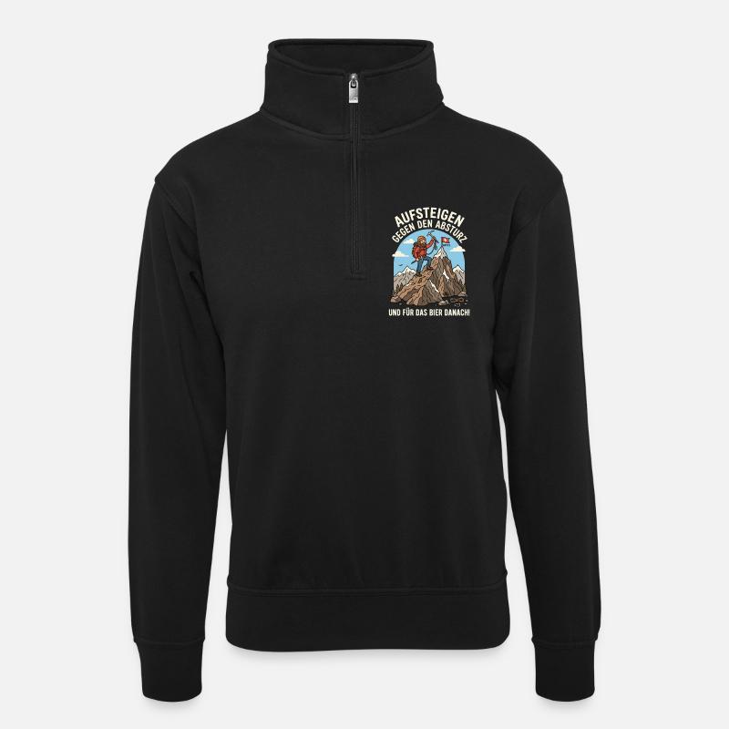 Bergsteiger gegen Abstieg Bier Danach - Unisex Pullover mit Zip-Kragen - Schwarz