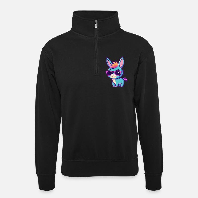 Retro bunte Eselrosa Brille - Unisex Pullover mit Zip-Kragen - Schwarz