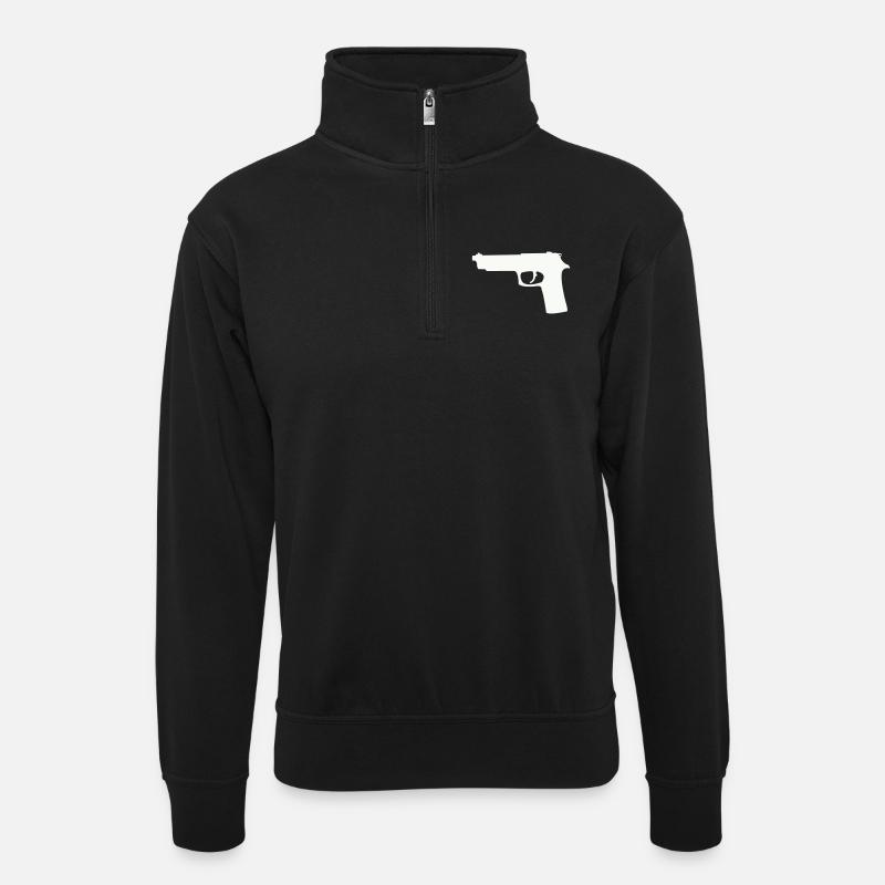 Silhouette du pistolet en contraste - Sweat col montant zippé unisexe - noir