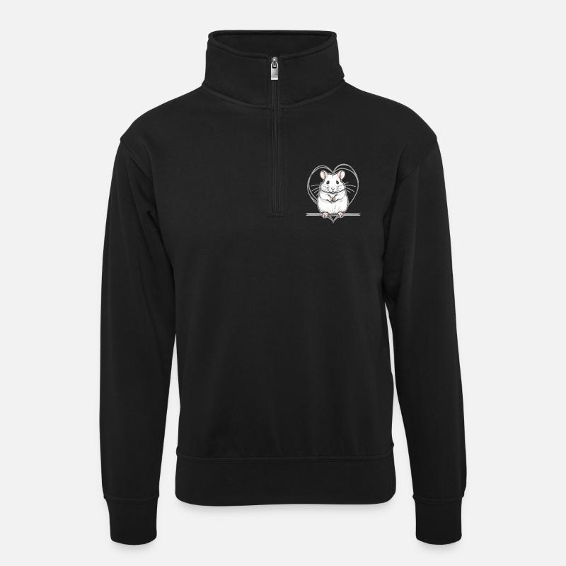 Hamster mit Herz - Unisex Pullover mit Zip-Kragen - Schwarz