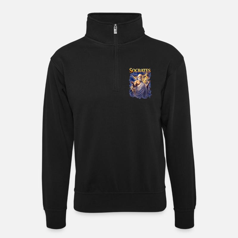 Socrates Porträt  - Unisex Pullover mit Zip-Kragen - Schwarz