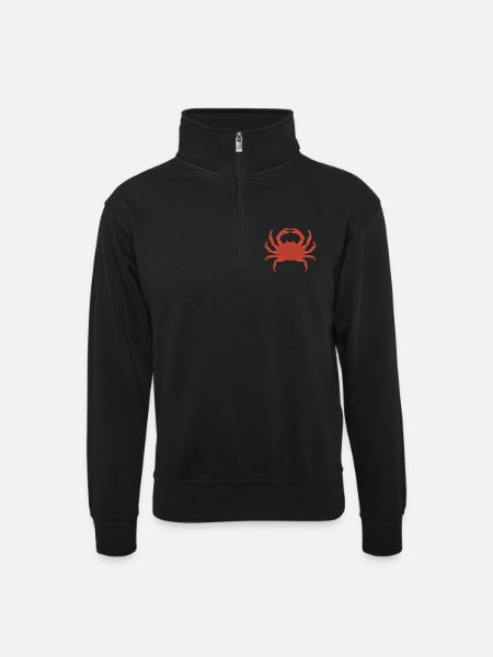 Crimson Crab Silhouette - Unisex sweater with zip collar - black