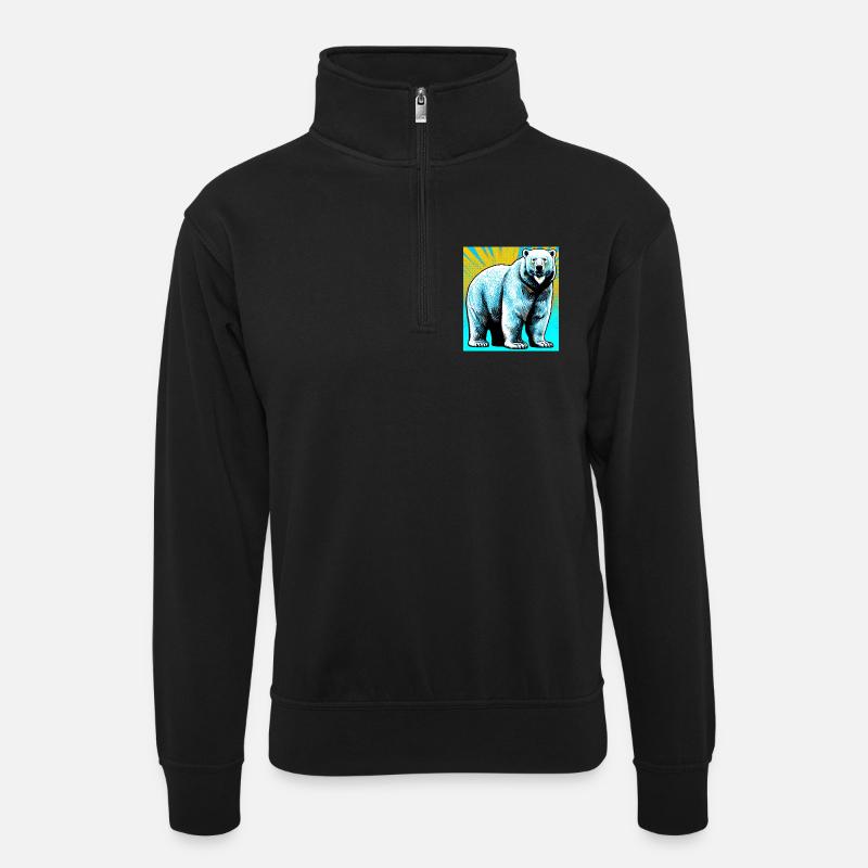 ours blanc - Sweat col montant zippé unisexe - noir