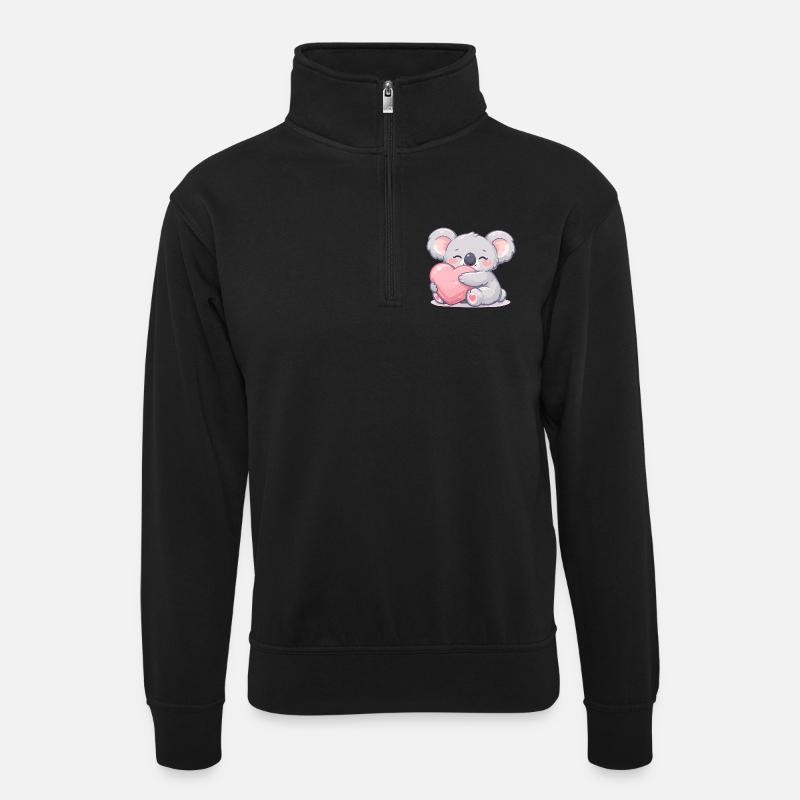 Kleiner Koala kuschelt Herz - Unisex Pullover mit Zip-Kragen - Schwarz