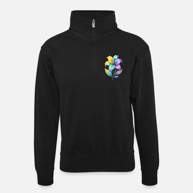 Dipinto ad acquerello con giglio arcobaleno - Maglia unisex con colletto con zip - nero