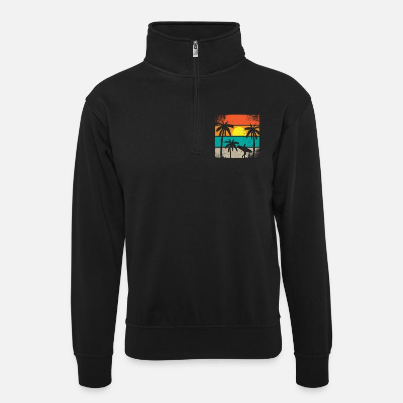 Sunset Surf Palm  - Unisex sweater with zip collar - black