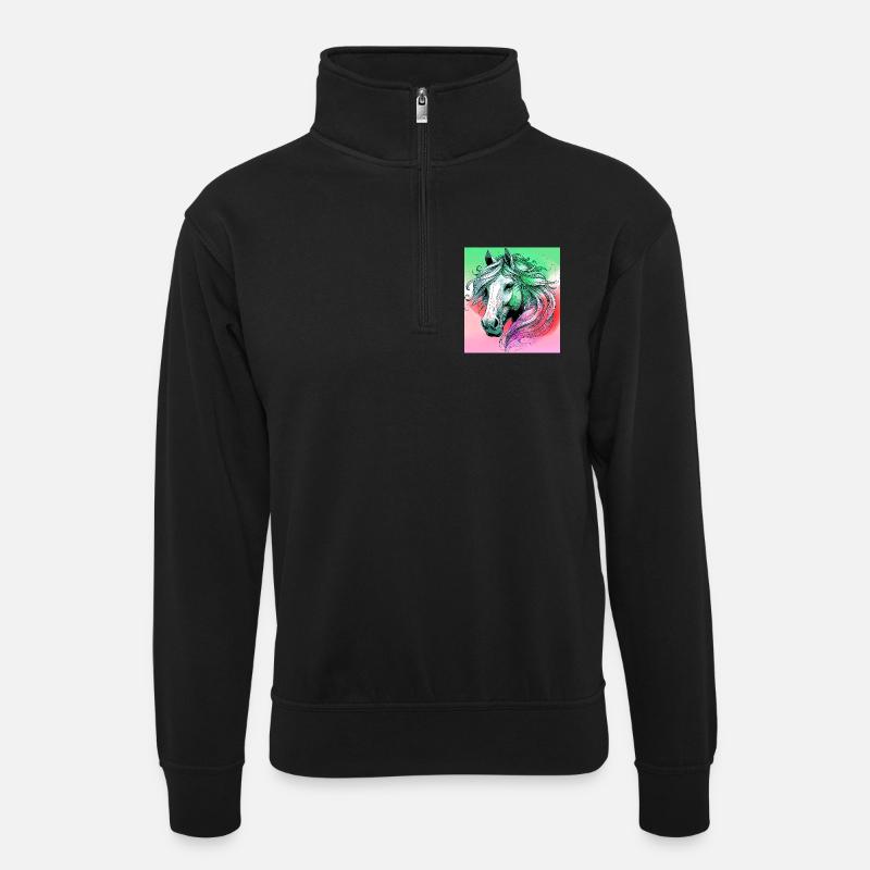 Pferd - Unisex Pullover mit Zip-Kragen - Schwarz