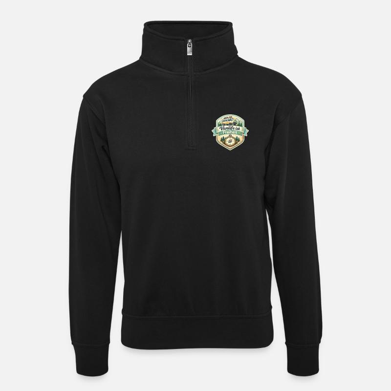 Vanlife ist Freiheit - Unisex Pullover mit Zip-Kragen - Schwarz
