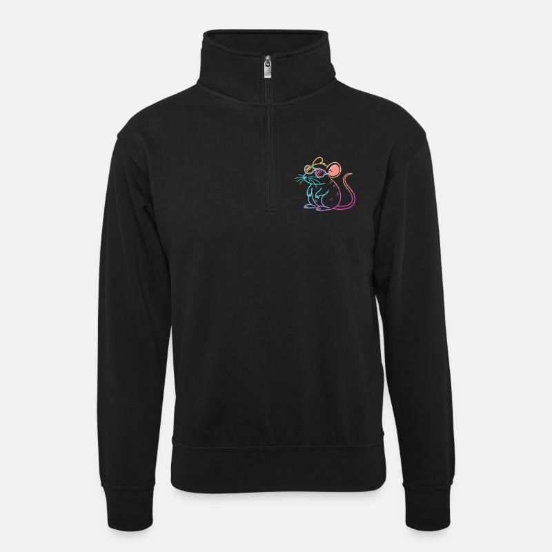Regenbogenratten-Neonbrille - Unisex Pullover mit Zip-Kragen - Schwarz