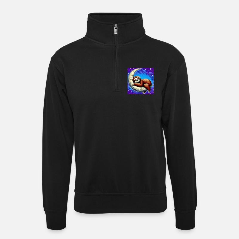 Faultier schläft auf dem Mond - Unisex Pullover mit Zip-Kragen - Schwarz