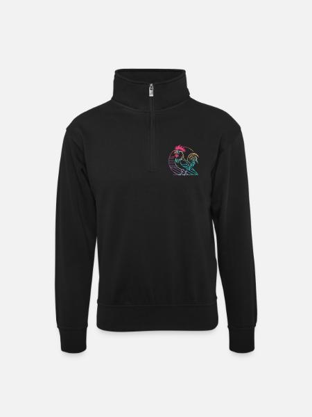 Retro-Neon-Hahn mit Brille - Unisex Pullover mit Zip-Kragen - Schwarz